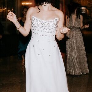 Embellished White Midi Dress - Melisande Miss Rosier